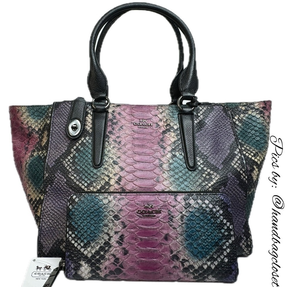 Coach Python Crosby Multicolored Pink Purple Green Snakeskin Bag And NWT Wallet